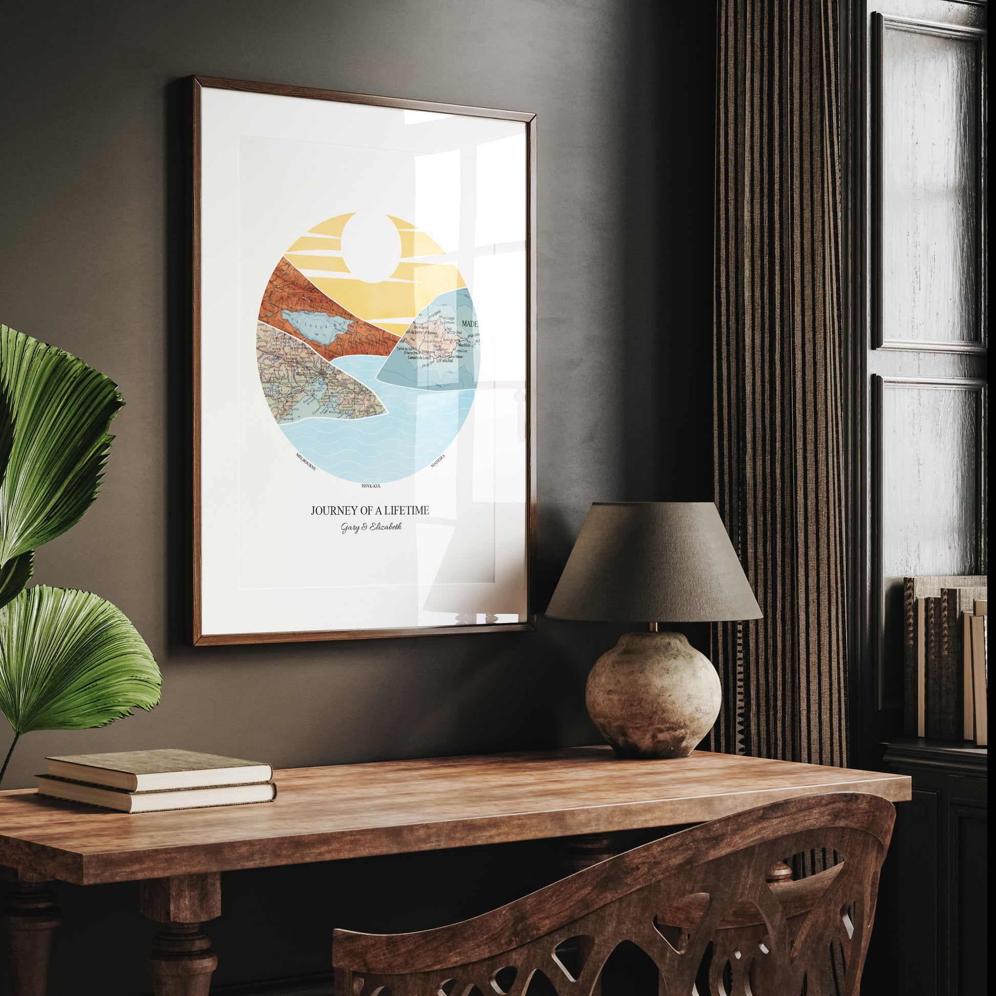 Personalised Watercolour Travel Map Mountain Print 2 - 6 Locations - Magic Posters