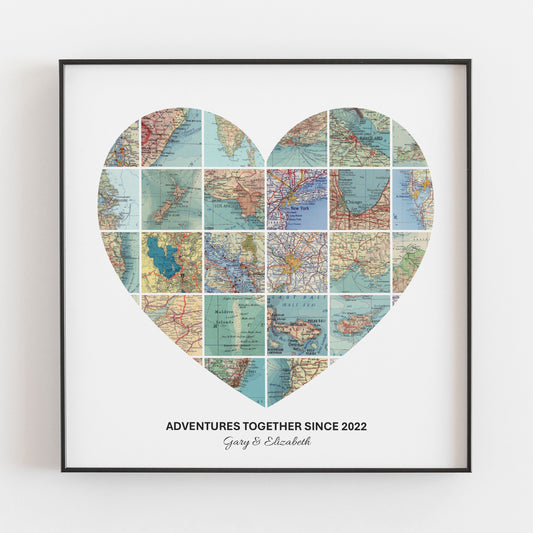 Personalised Travel Map Heart Print