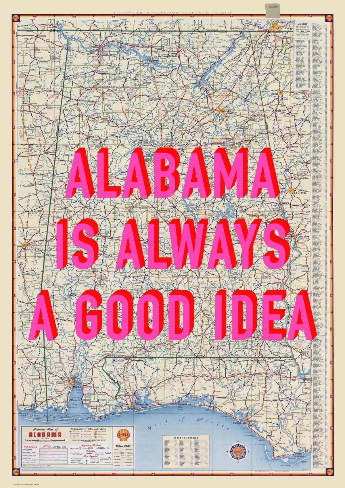 Alabama Retro Pop Art Map Print (portrait)