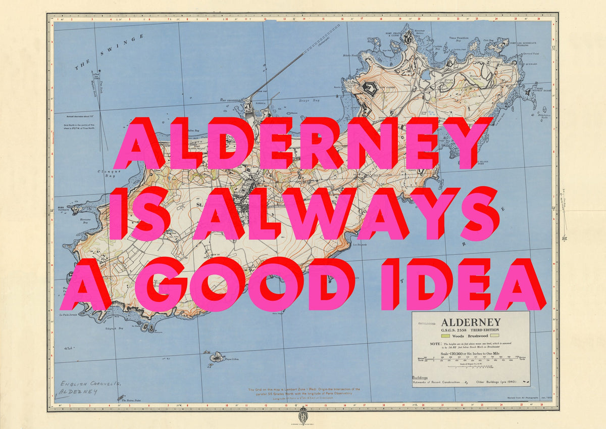 Alderney Retro Pop Art Map Print (landscape)