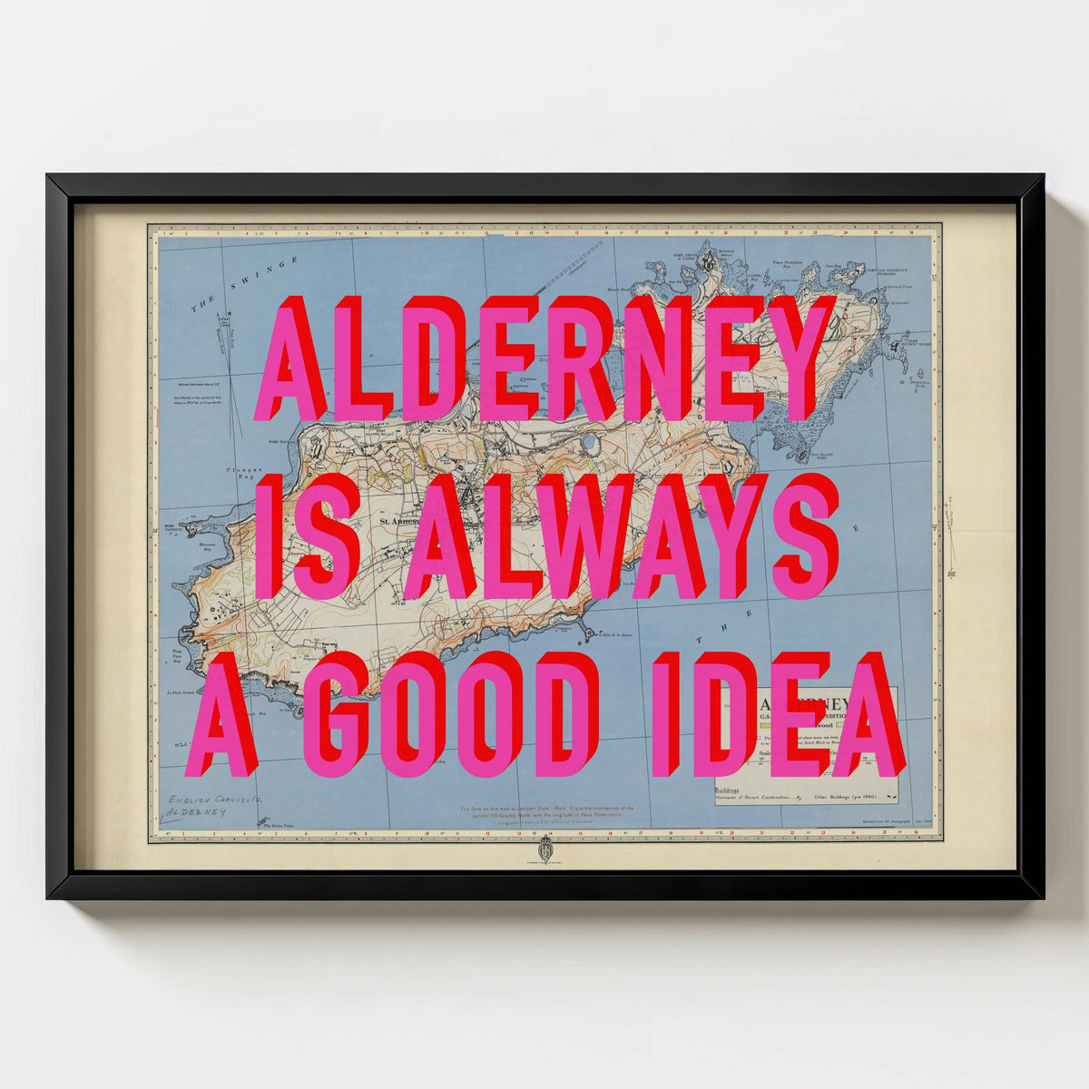 Alderney Retro Pop Art Map Print (landscape) - Magic Posters