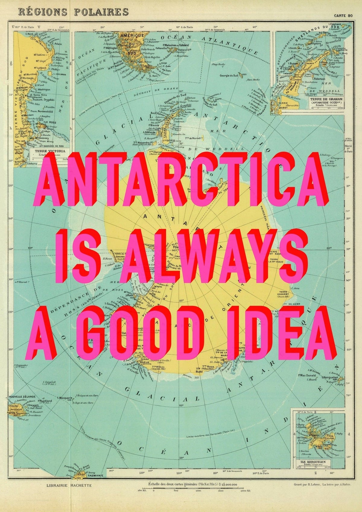 Antarctica Retro Pop Art Map Print (Portrait)