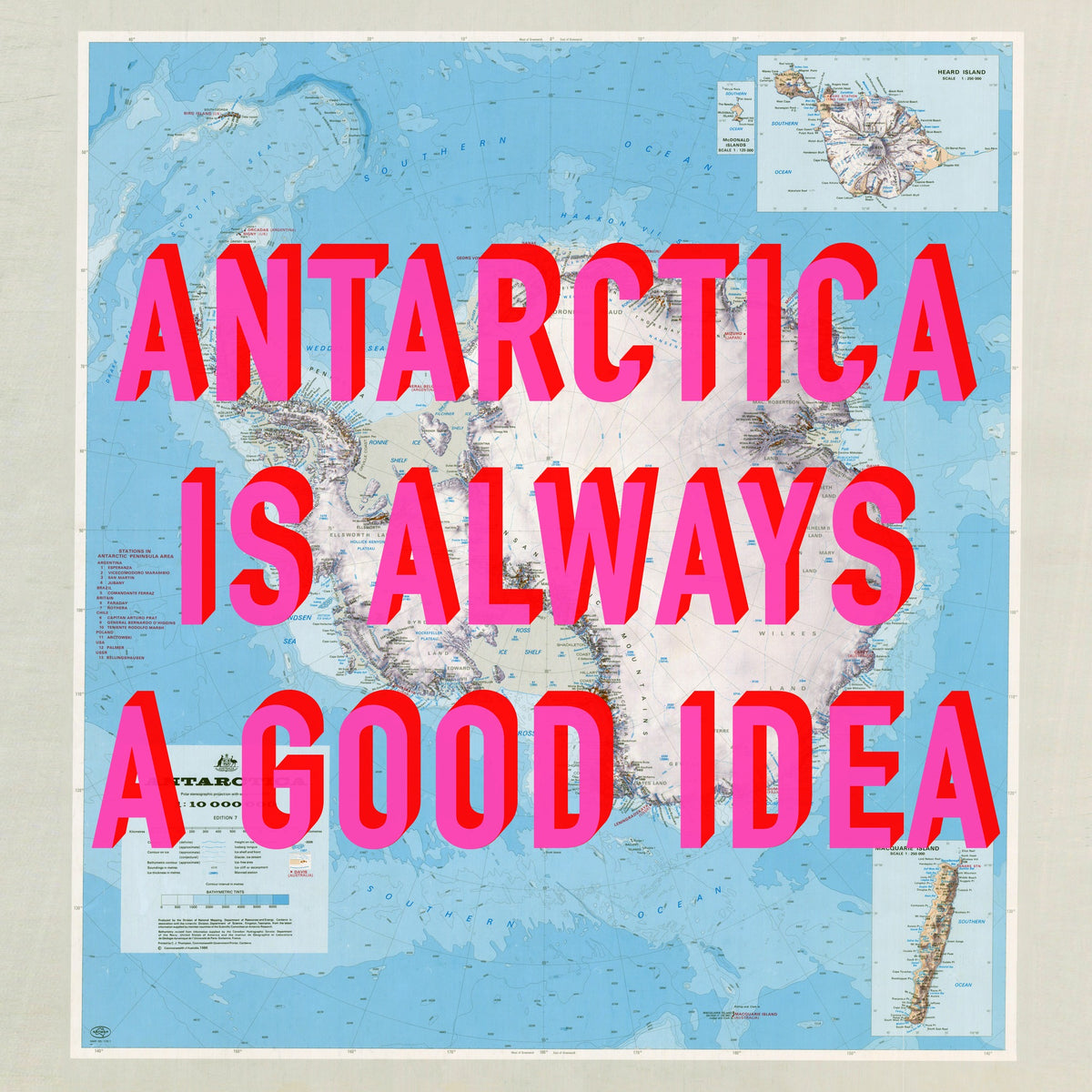 Antarctica Retro Pop Art Map Print (Square)
