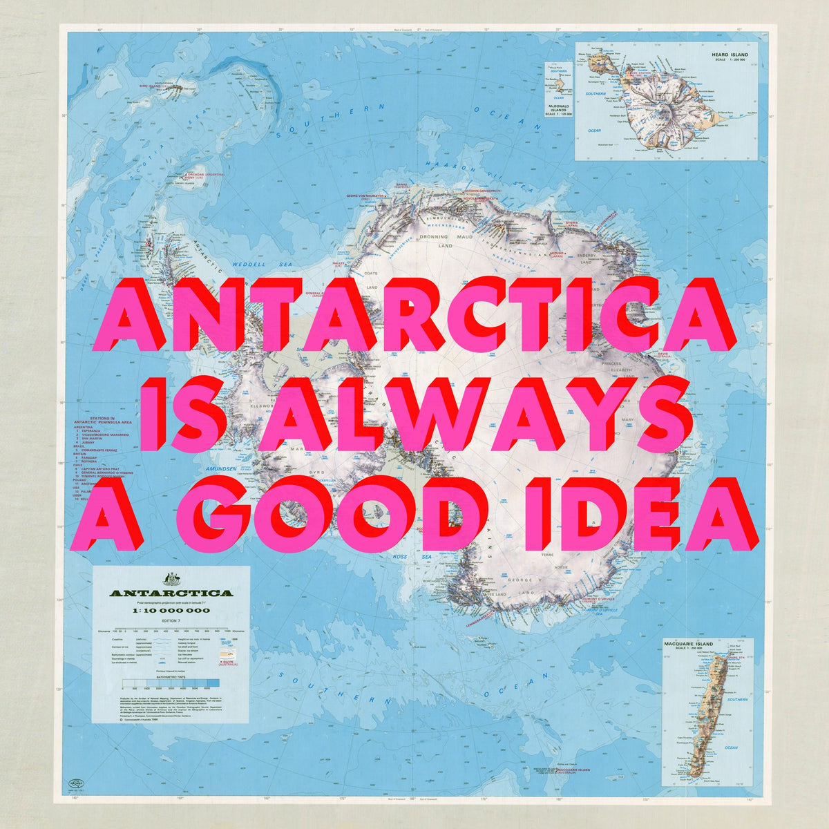 Antarctica Retro Pop Art Map Print (Square)
