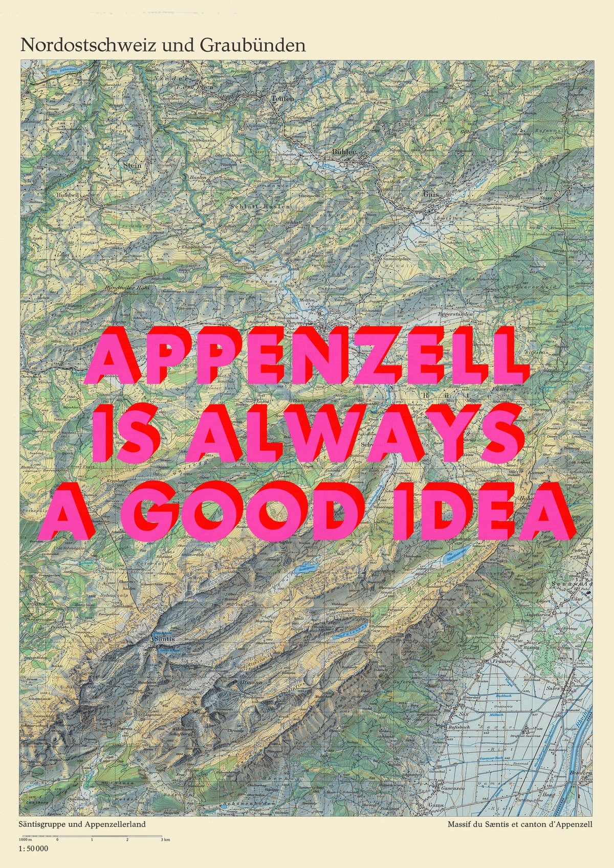 Appenzell Retro Pop Art Map Print (portrait) - Magic Posters