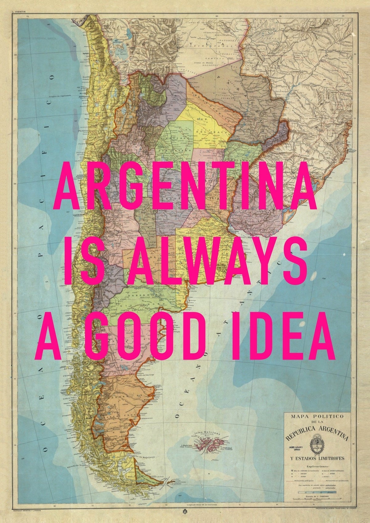 Argentina Retro Pop Art Map Print (Portrait)