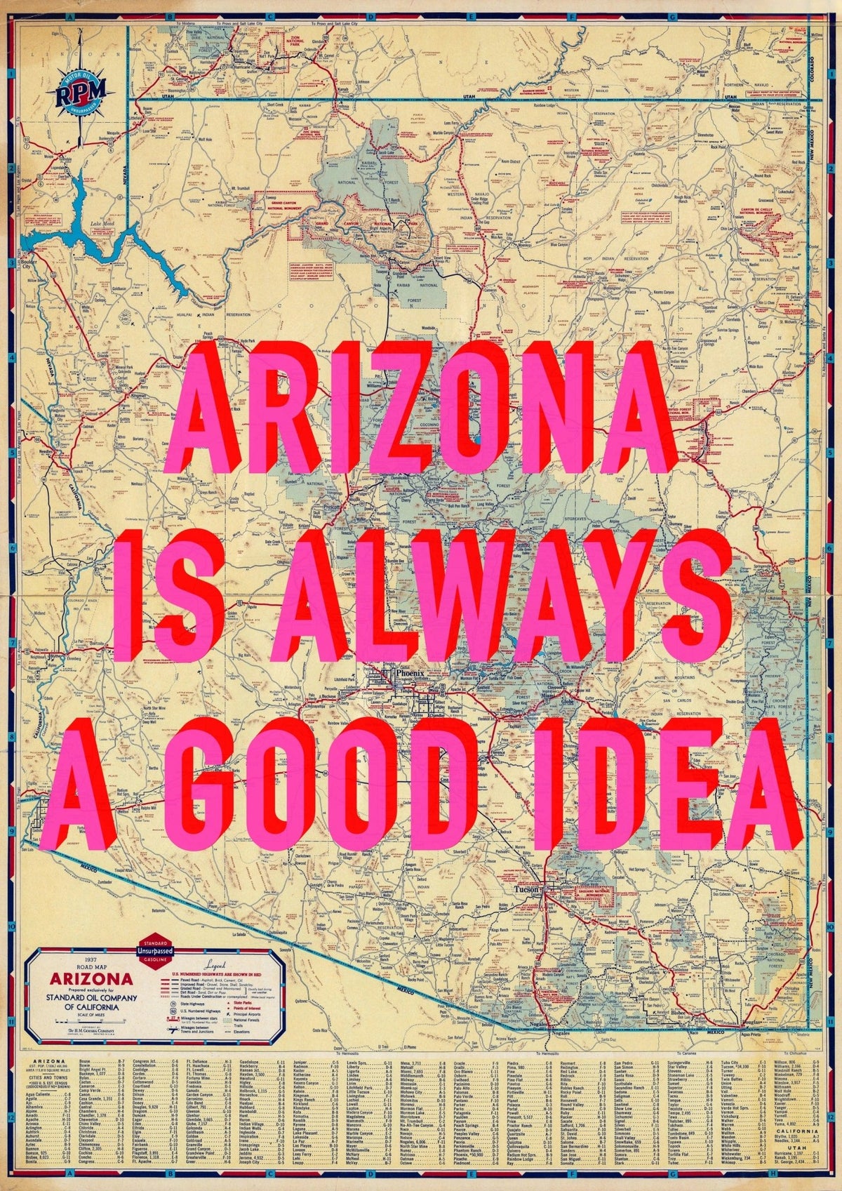 Arizona Retro Pop Art Map Print (portrait)