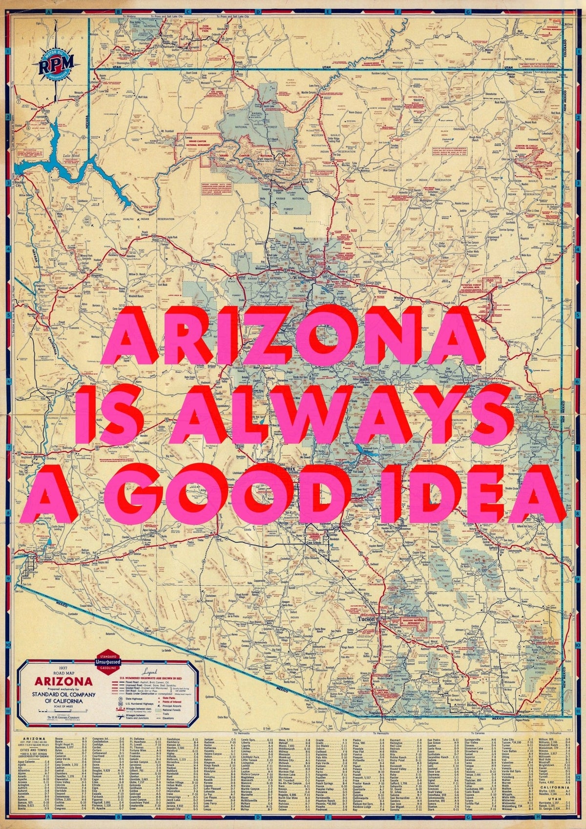 Arizona Retro Pop Art Map Print (portrait)