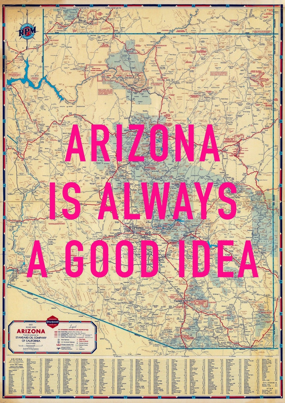 Arizona Retro Pop Art Map Print (portrait)