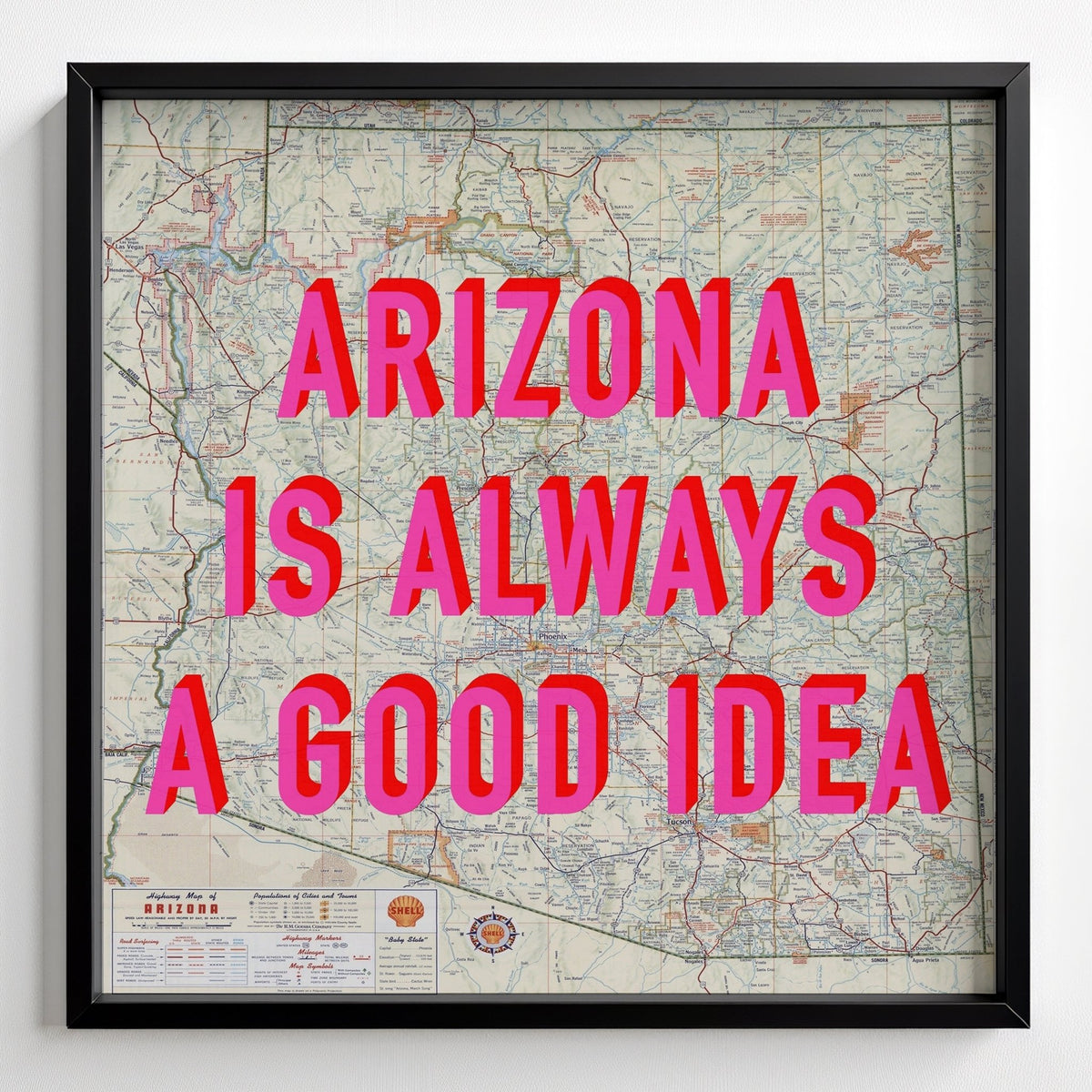Arizona Retro Pop Art Map Print - black frame mockup - Magic Posters