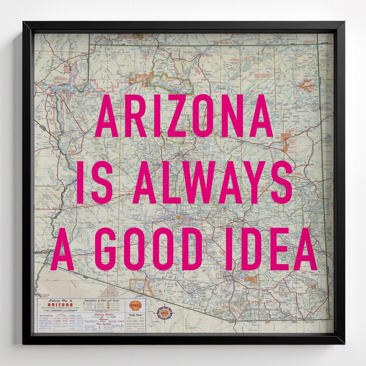 Arizona Retro Pop Art Map Print - black frame mockup - Magic Posters