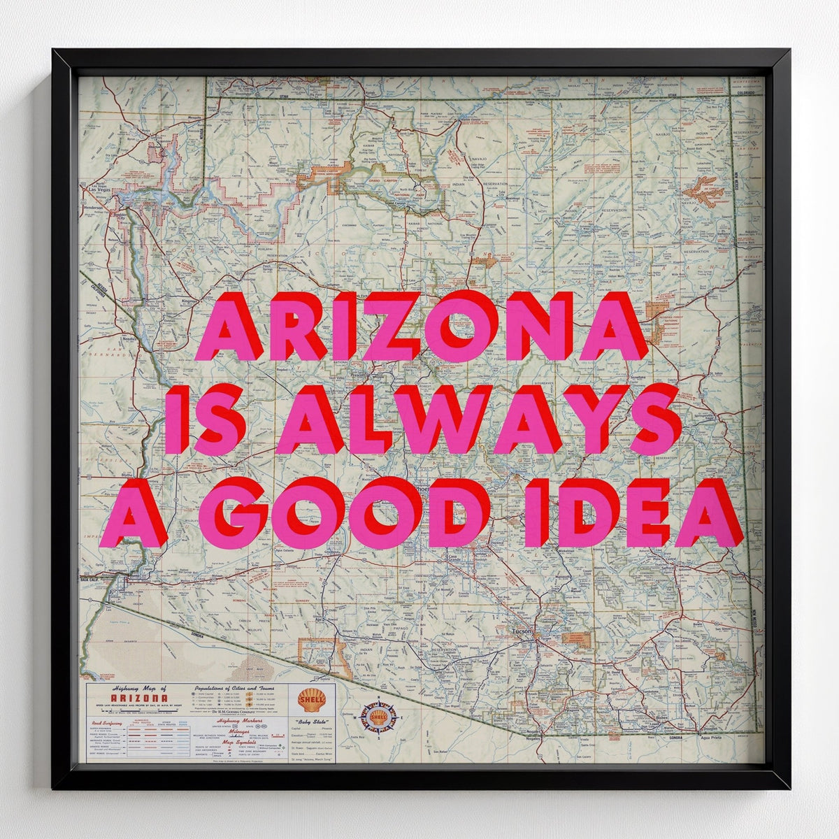 Arizona Retro Pop Art Map Print - black frame mockup - Magic Posters