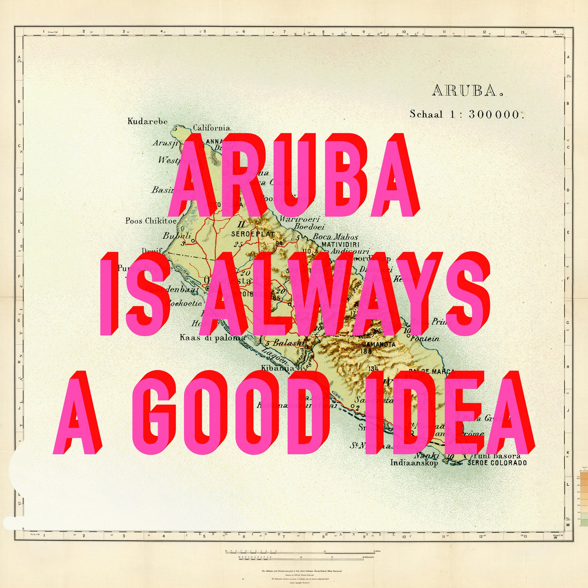 Aruba Retro Pop Art Map Print (square)