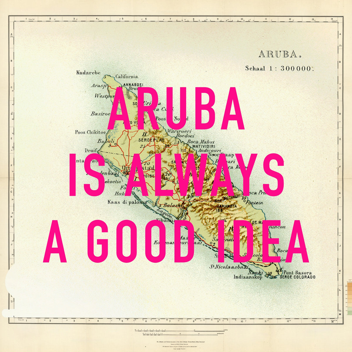 Aruba Retro Pop Art Map Print (square)