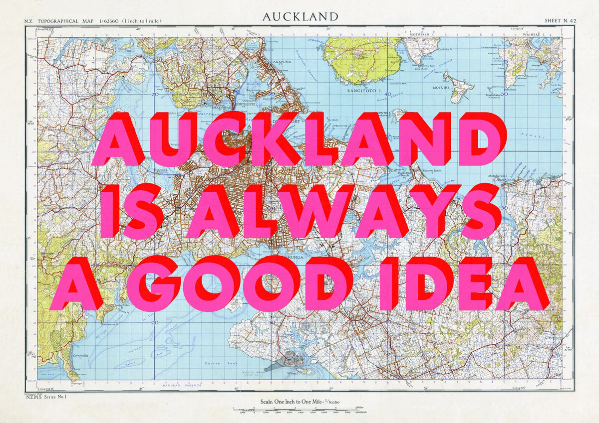 Auckland Retro Pop Art Map Print (landscape) - Magic Posters