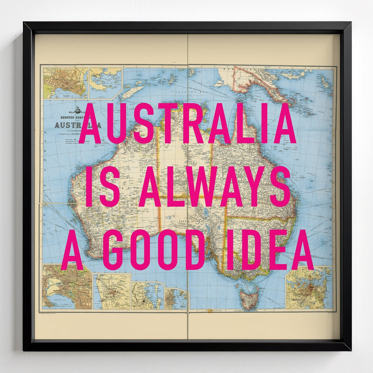 Australia Retro Pop Art Map Print (Square) - black frame mockup - Magic Posters