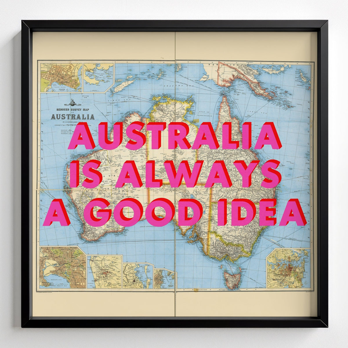 Australia Retro Pop Art Map Print (Square) - black frame mockup - Magic Posters