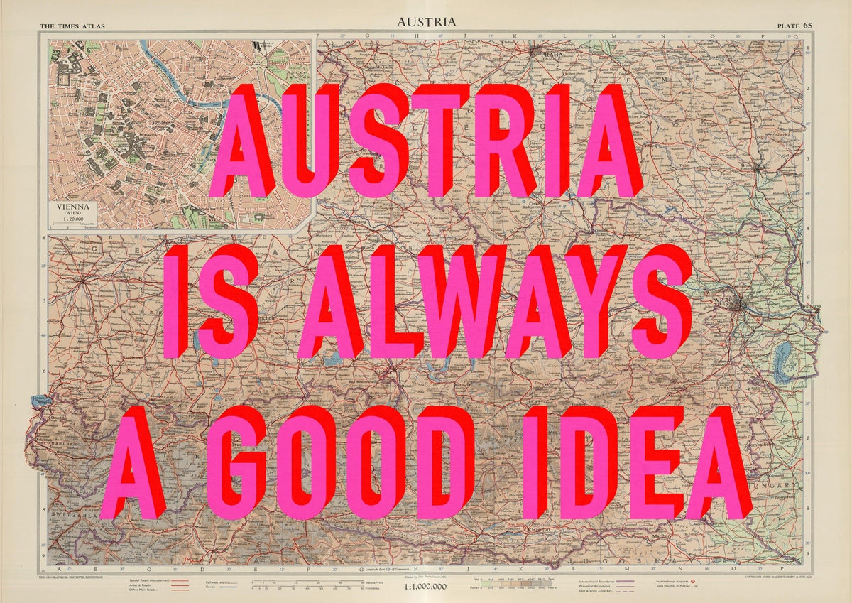 Austria Retro Pop Art Map Print (landscape)