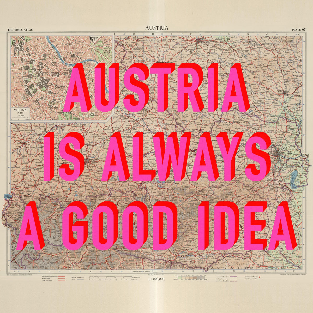 Austria Retro Pop Art Map Print (square)