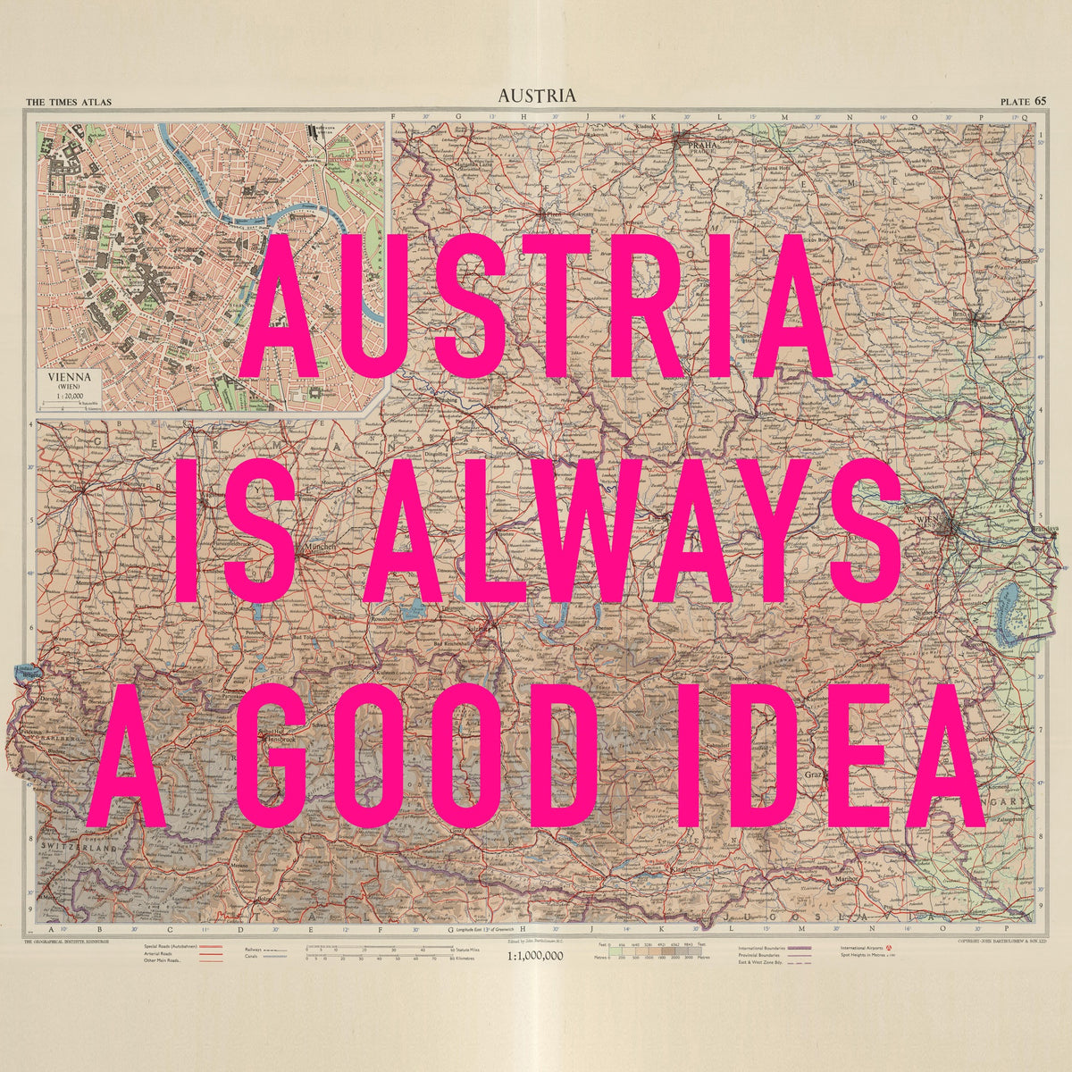 Austria Retro Pop Art Map Print (square)