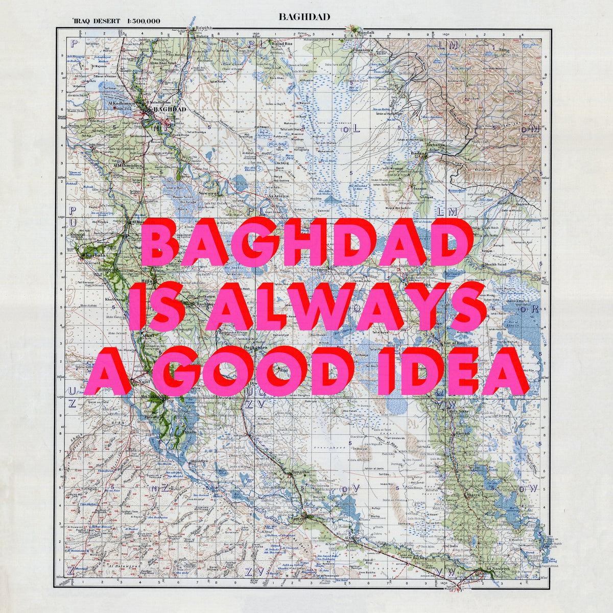 Baghdad Retro Pop Art Map Print (square) - Magic Posters