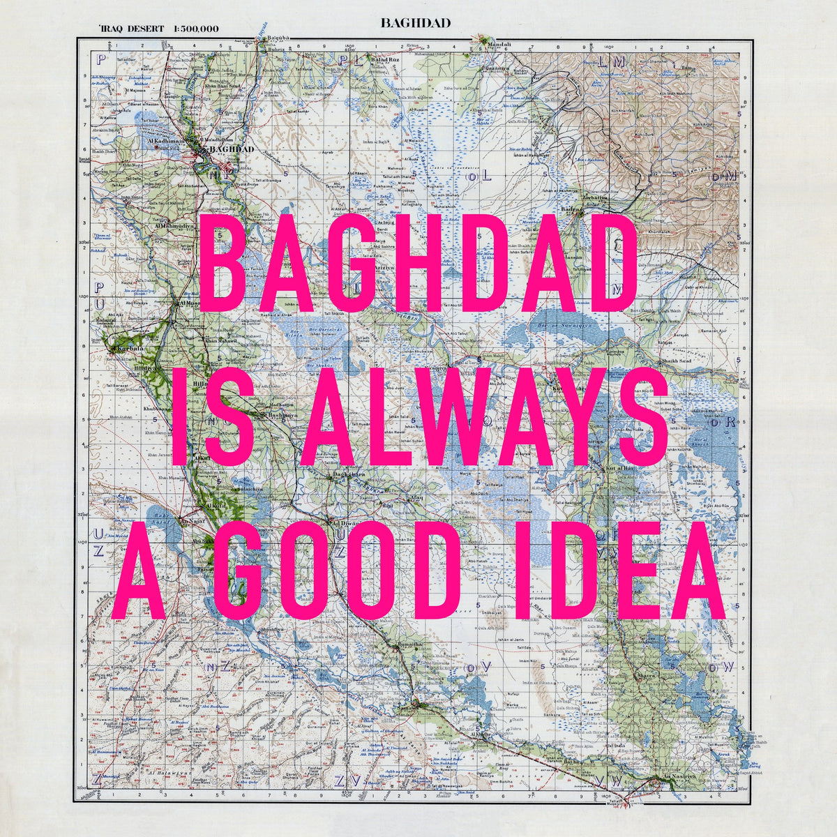 Baghdad Retro Pop Art Map Print (square) - Magic Posters