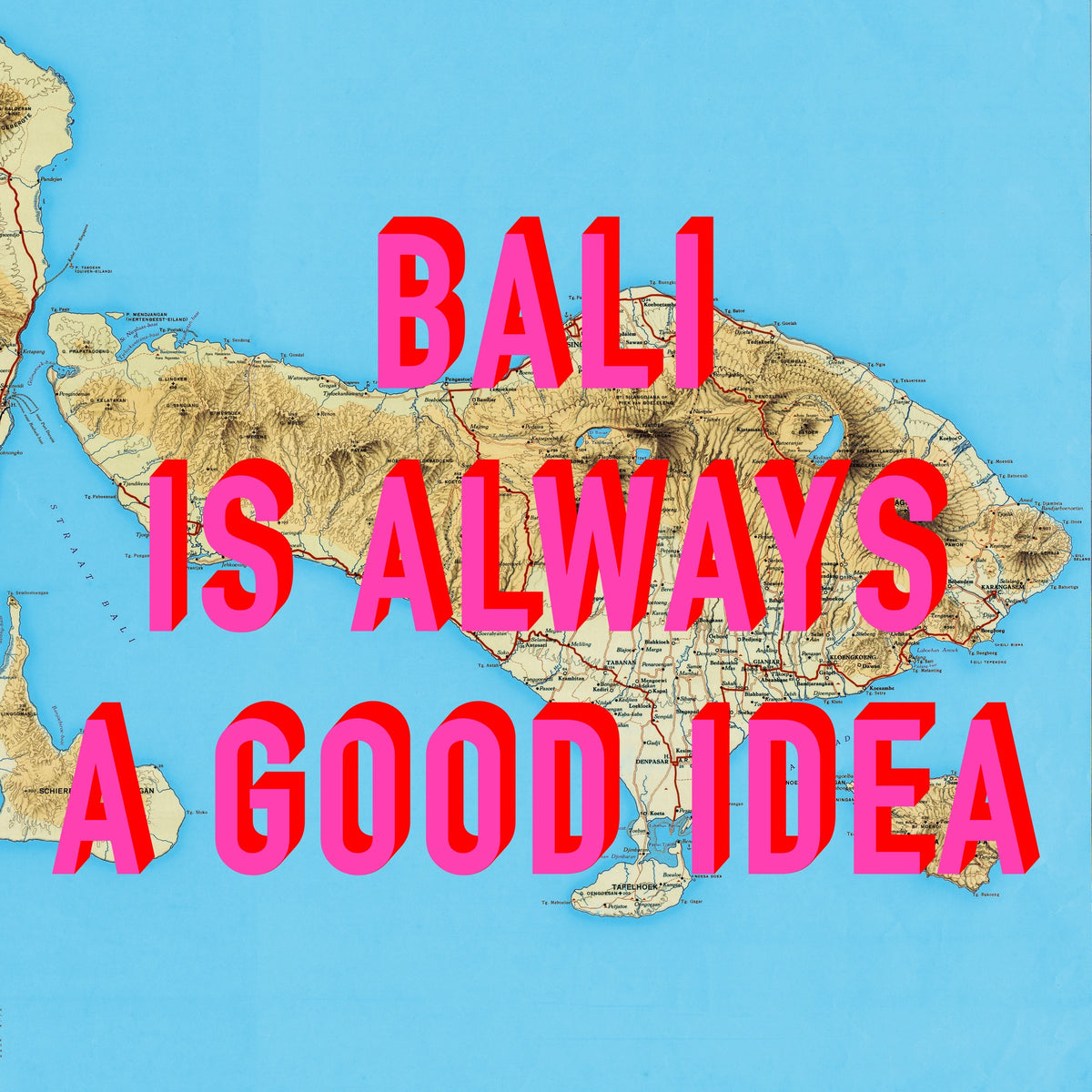 Bali Retro Pop Art Map Print (square)