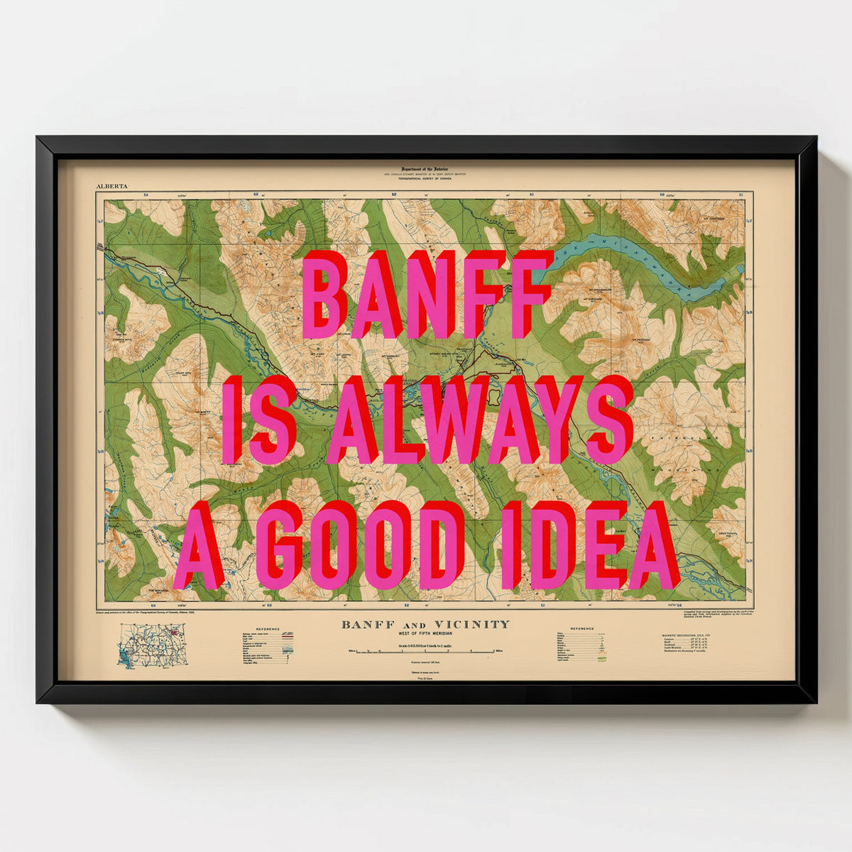 Banff Retro Pop Art Map Print (landscape) - black frame mockup - Magic Posters Bold