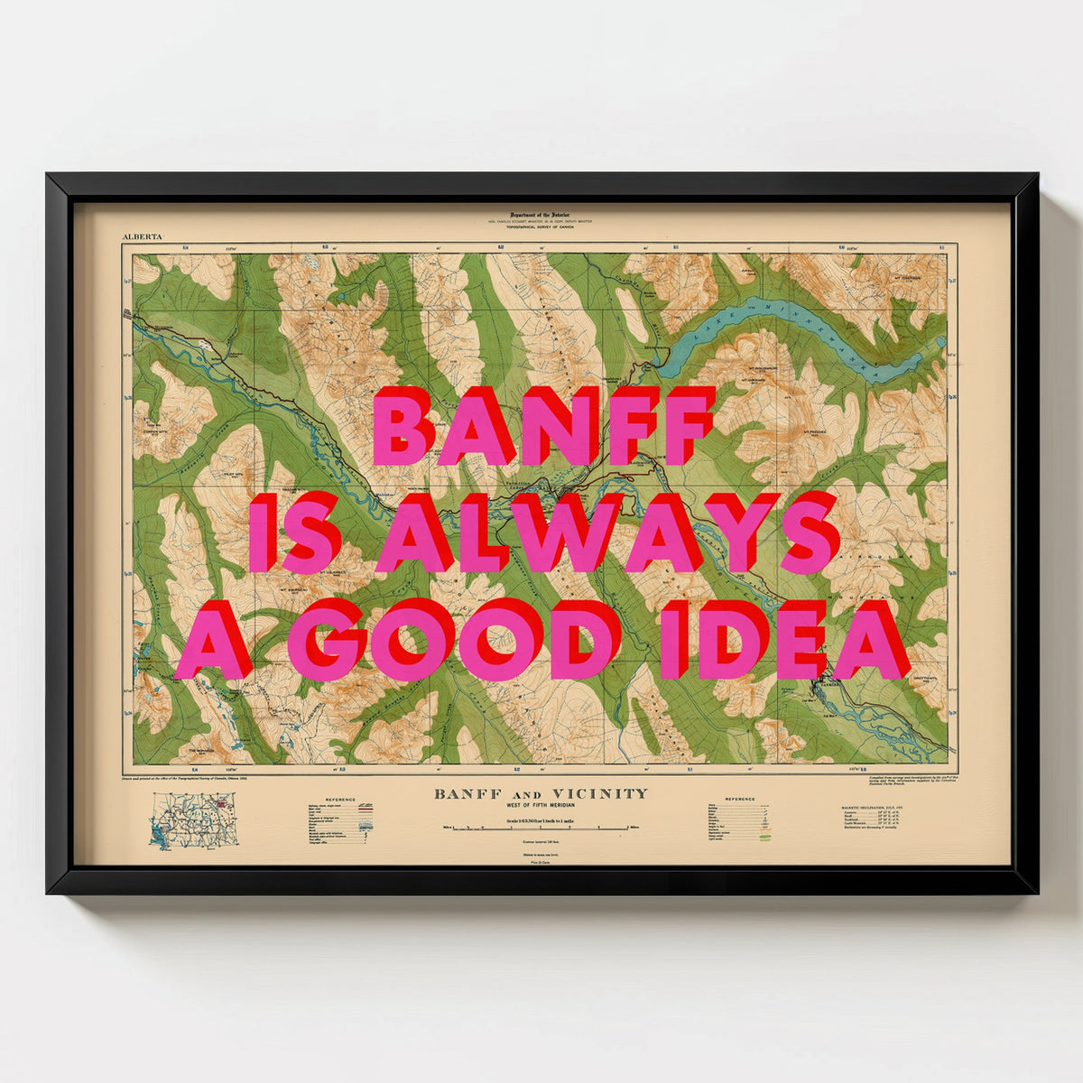 Banff Retro Pop Art Map Print (landscape) - black frame mockup - Magic Posters