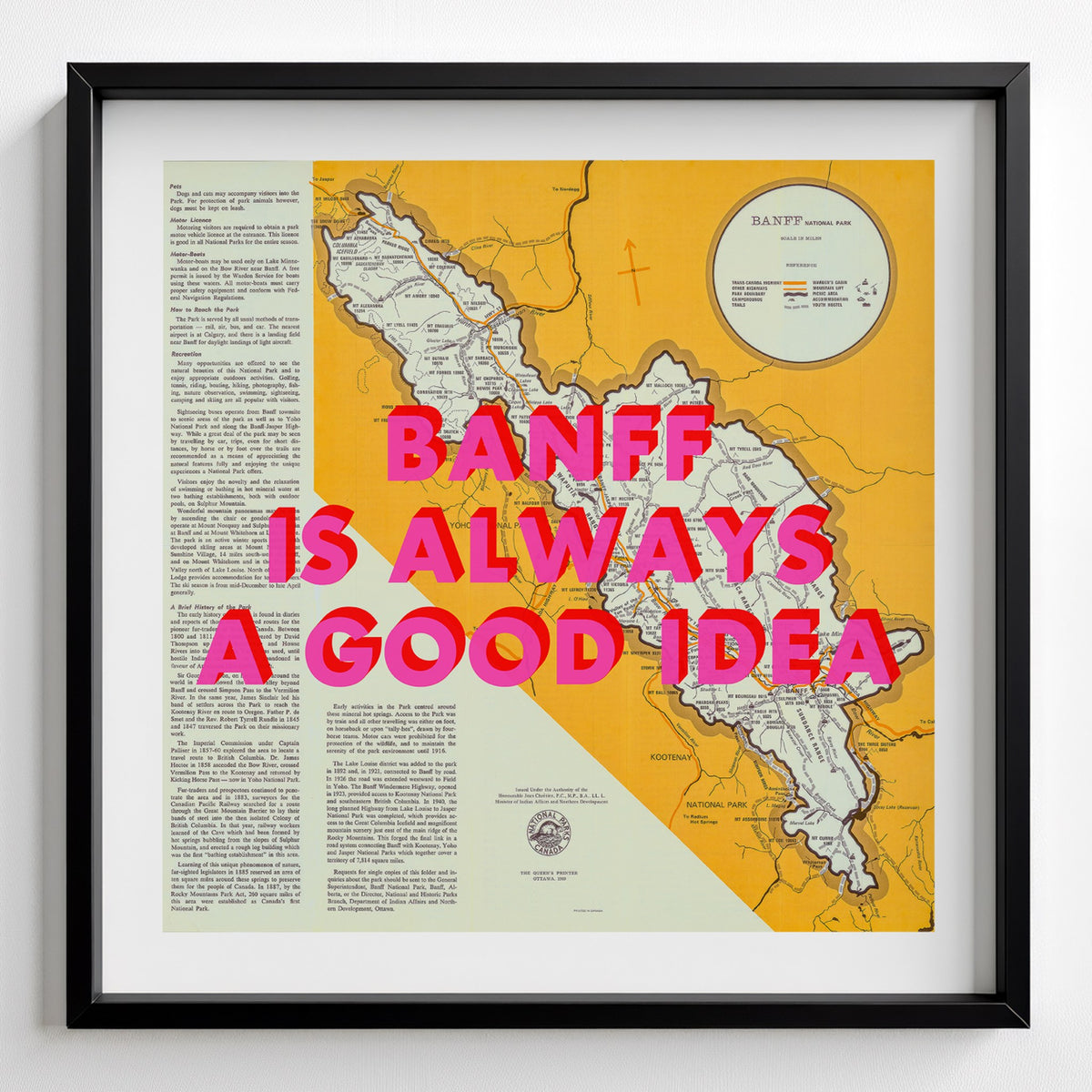 Banff Retro Pop Art Map Print (square) - black frame mockup - Magic Posters