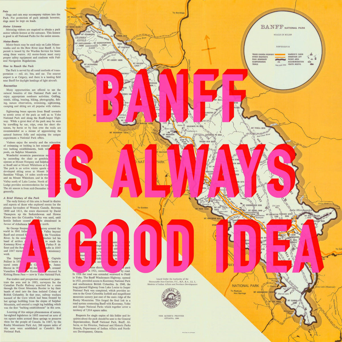 Banff Retro Pop Art Map Print (square) - Magic Posters