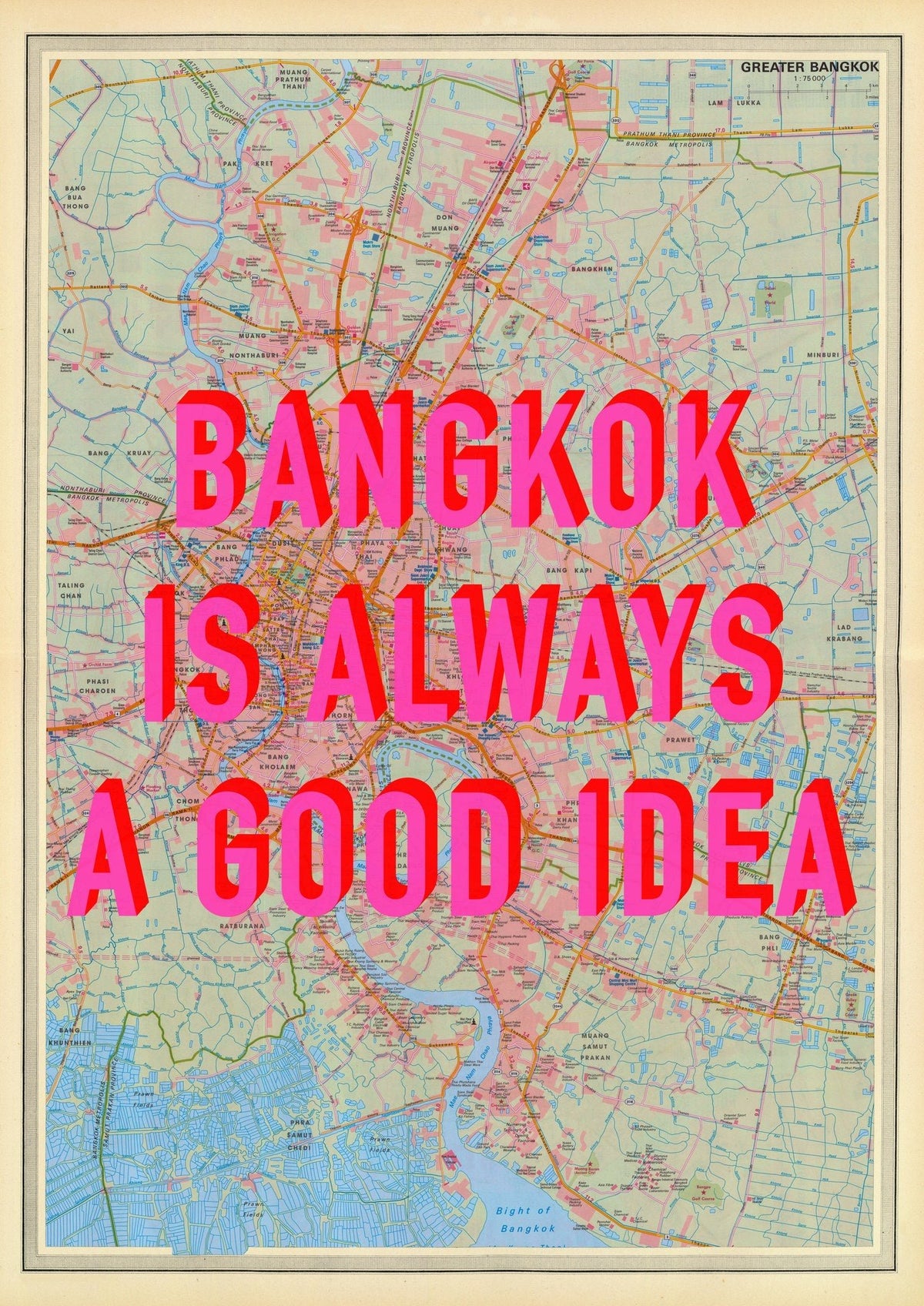 Bangkok Retro Pop Art Map Print (portrait) - Magic Posters