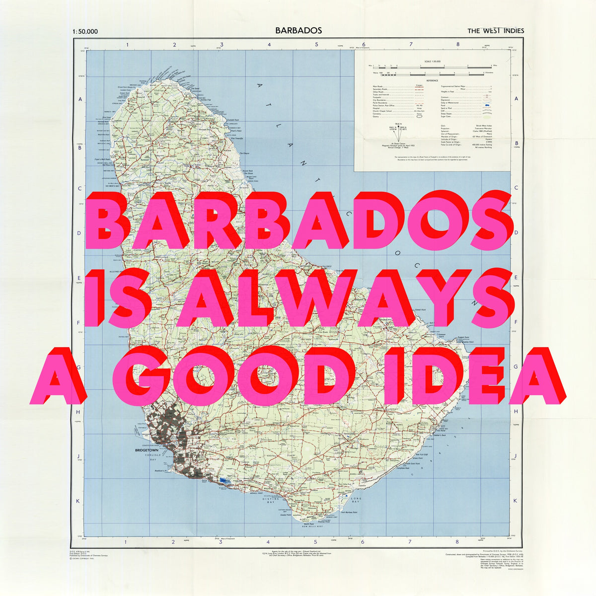 Barbados Retro Pop Art Map Print (square)