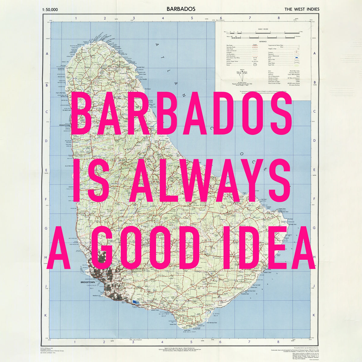 Barbados Retro Pop Art Map Print (square)