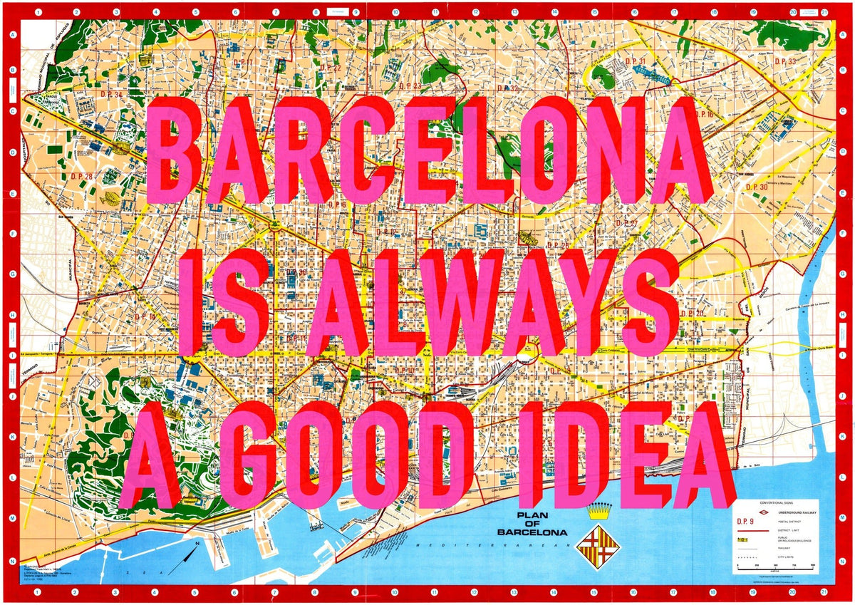 Barcelona Retro Pop Art Map Print (landscape V2)
