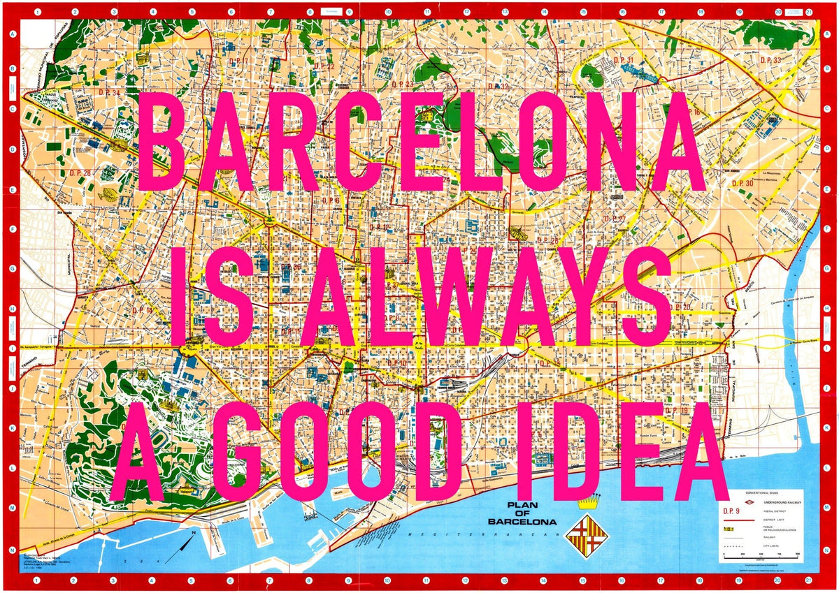 Barcelona Retro Pop Art Map Print (landscape V2)