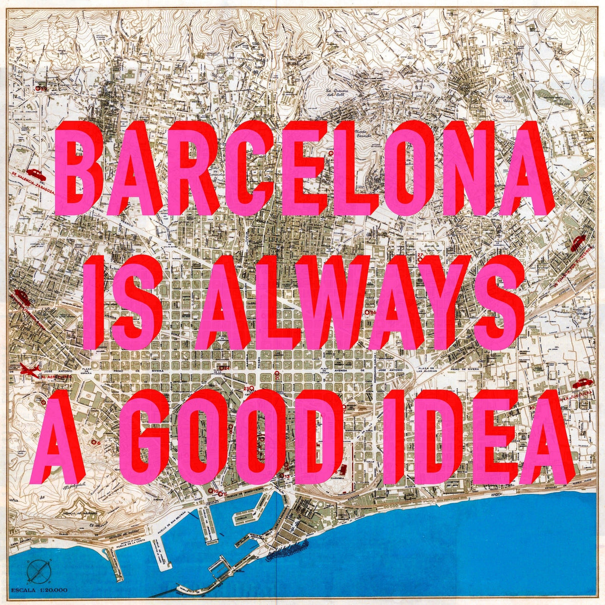 Barcelona Retro Pop Art Map Print (square)