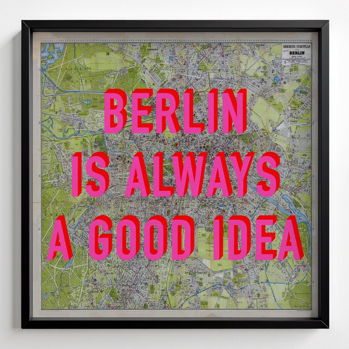 Berlin Retro Pop Art Map Print (square) - black frame mockup - Magic Posters