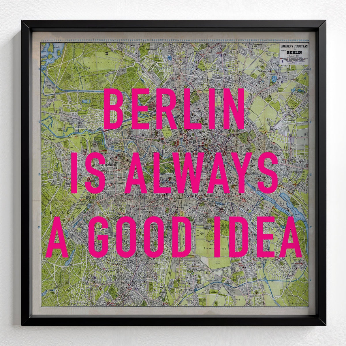 Berlin Retro Pop Art Map Print (square) - black frame mockup - Magic Posters