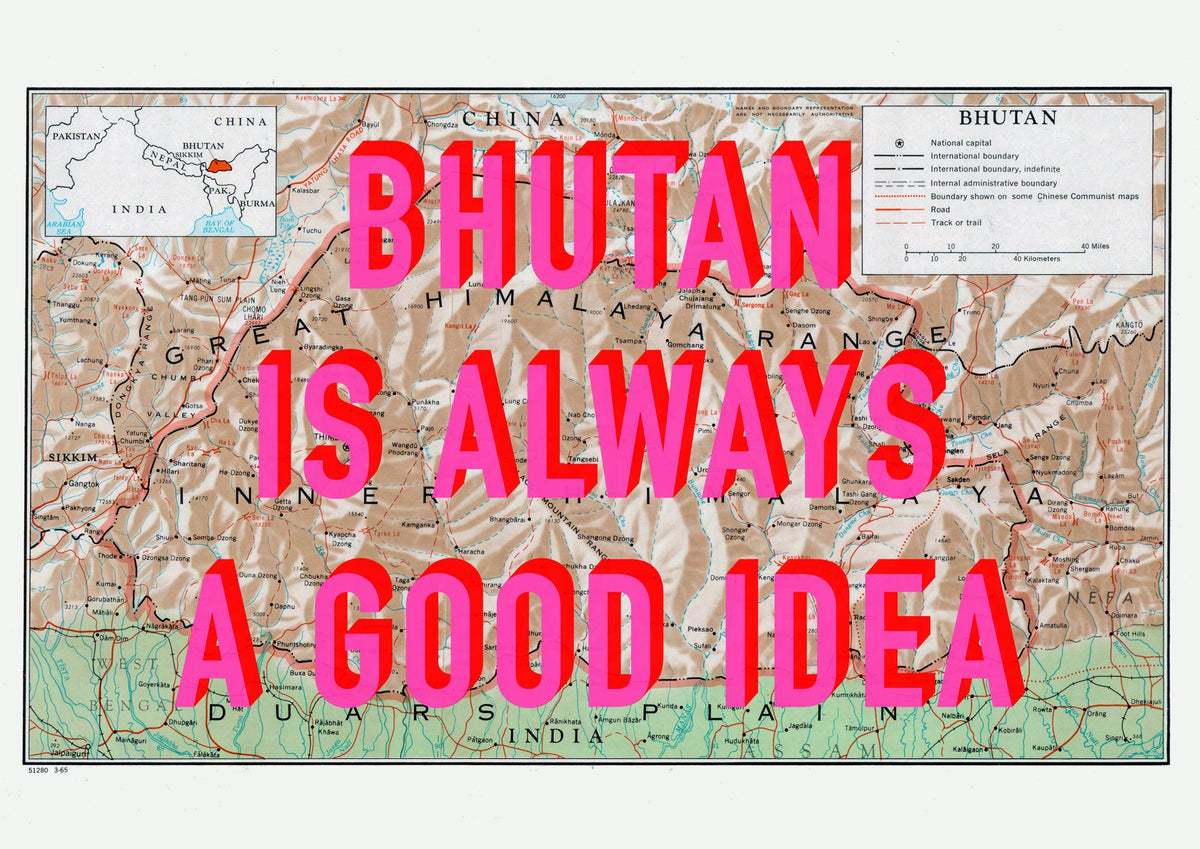 Bhutan Retro Pop Art Map Print (landscape) - Magic Posters