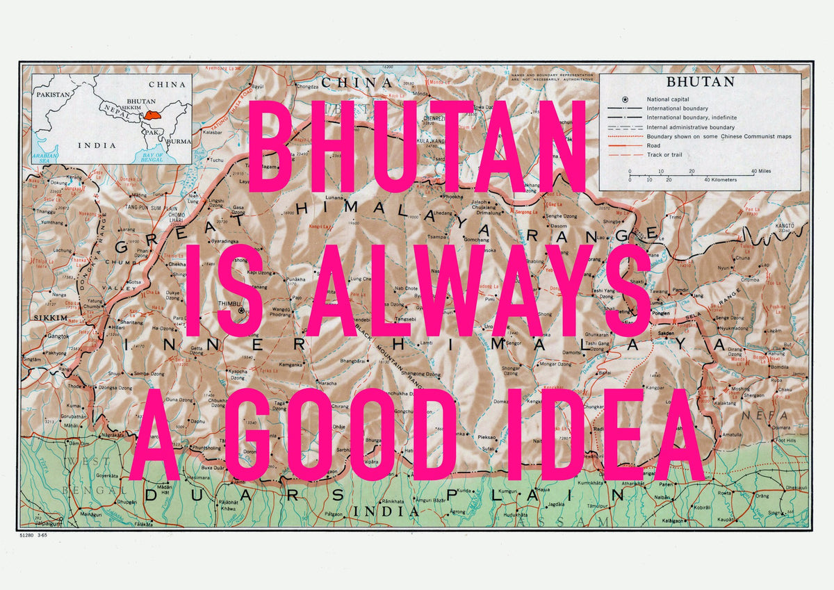 Bhutan Retro Pop Art Map Print (landscape) - Magic Posters