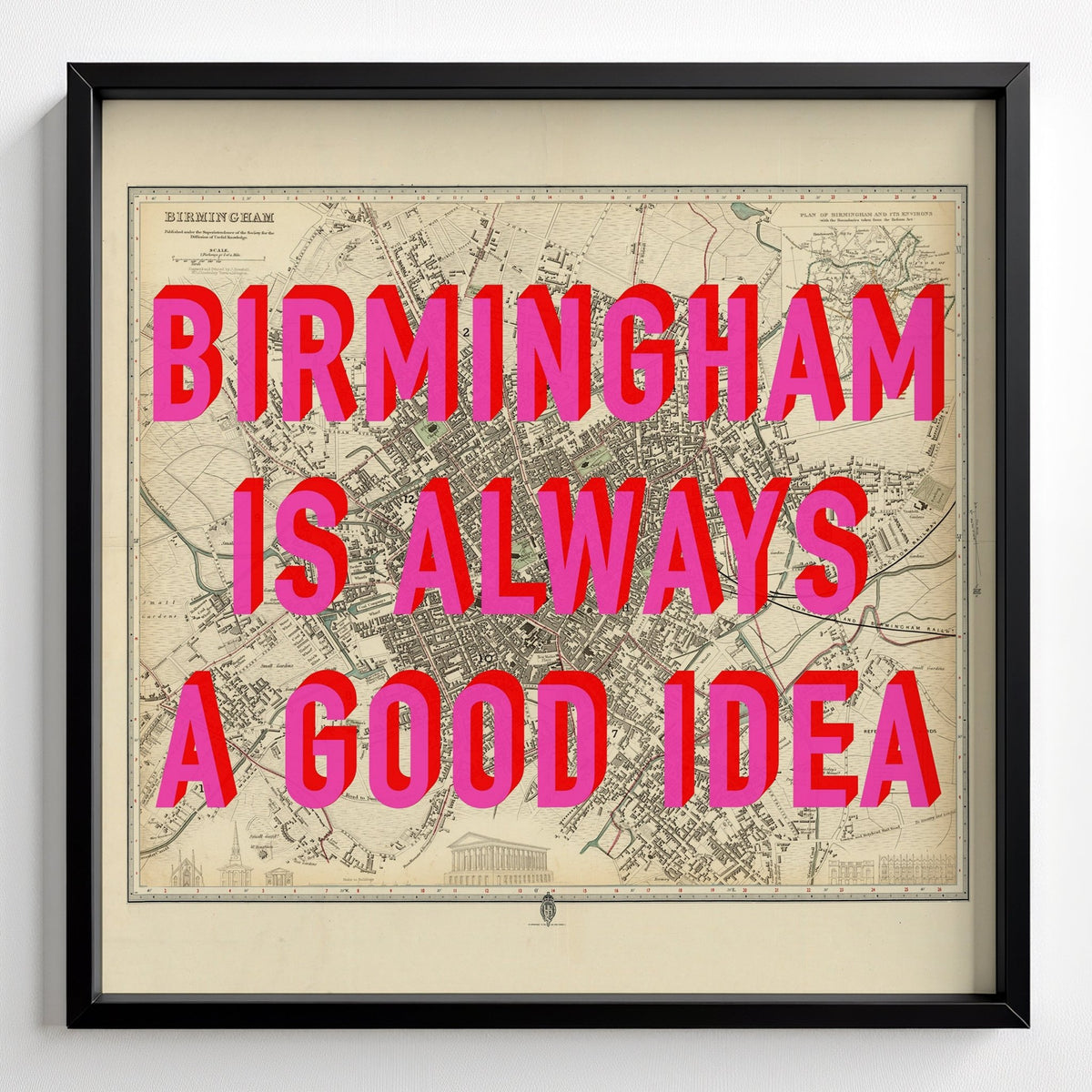 Birmingham Retro Pop Art Map Print - black frame mockup - Magic Posters