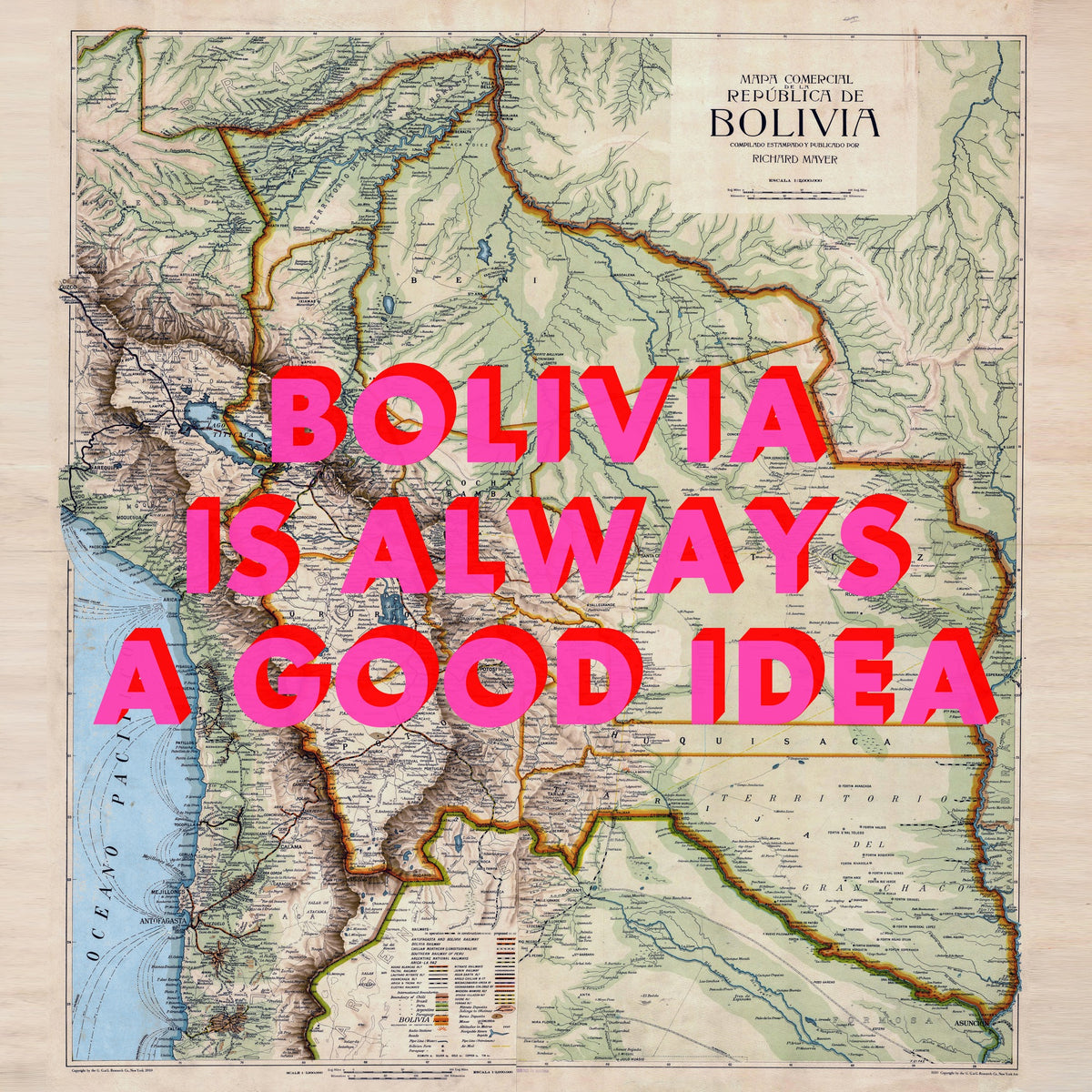 Bolivia Retro Pop Art Map Print (square)