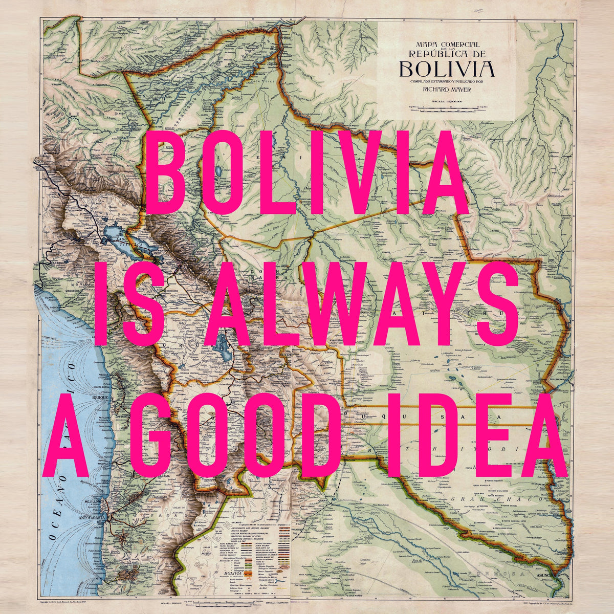 Bolivia Retro Pop Art Map Print (square)