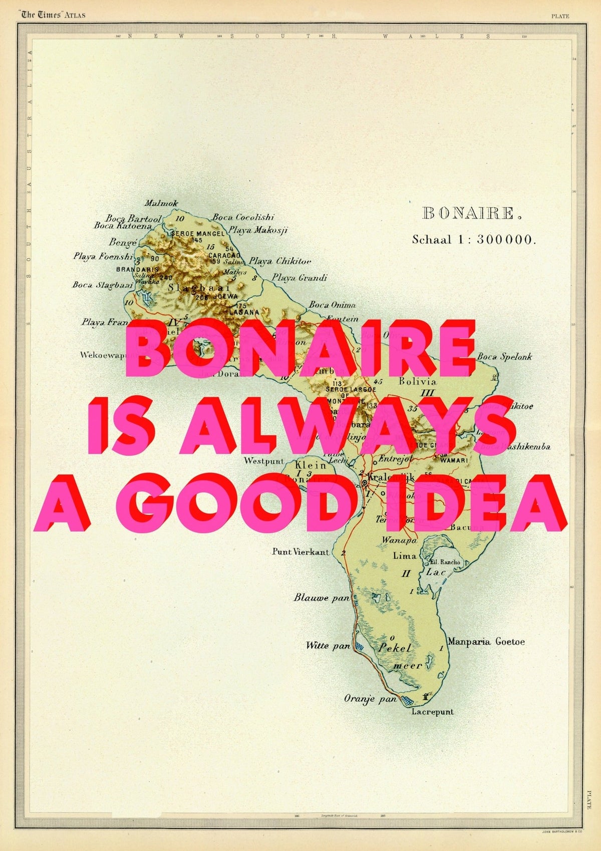 Bonaire Retro Pop Art Map Print (portrait)