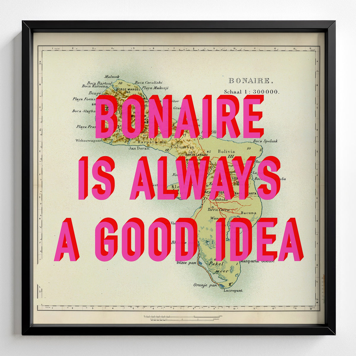 Bonaire Retro Pop Art Map Print (square) - Magic Posters