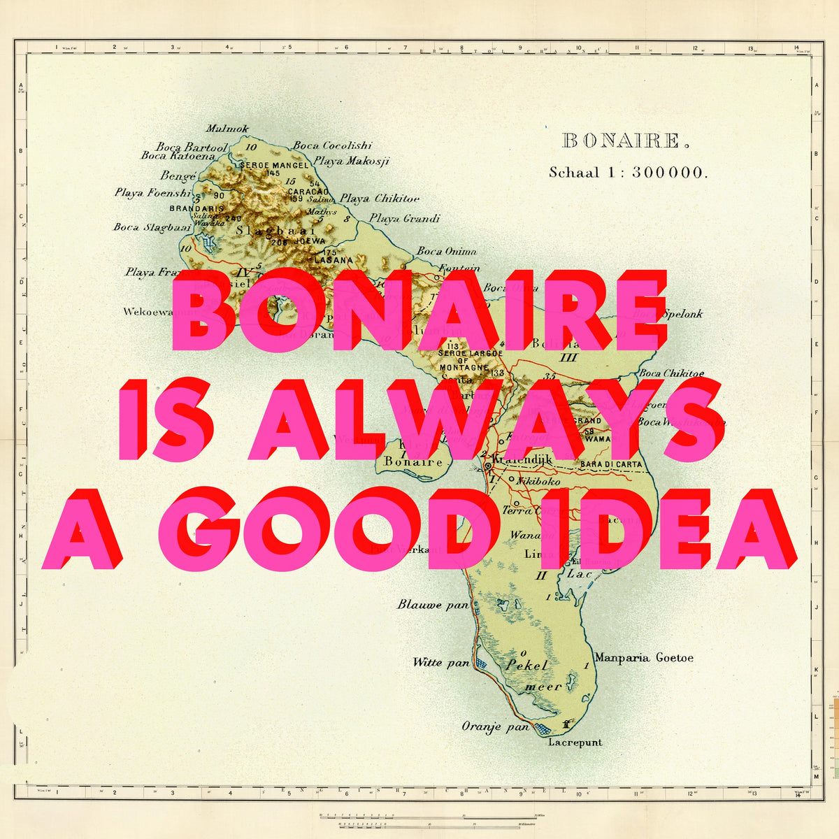 Bonaire Retro Pop Art Map Print (square)