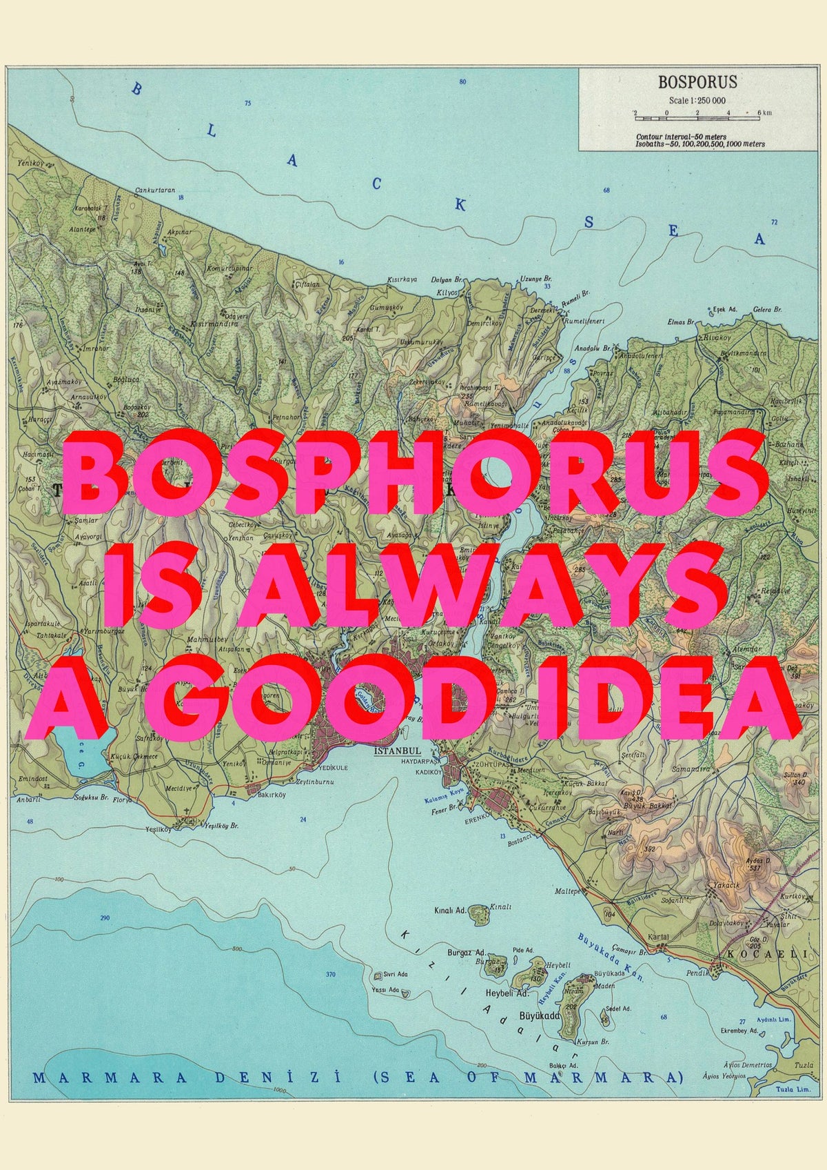 Bosphorus Retro Pop Art Map Print (portrait) - Magic Posters