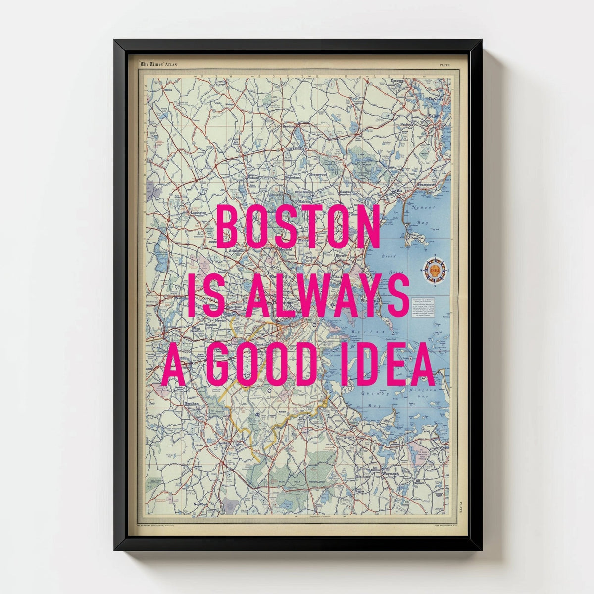 Boston Retro Pop Art Map Print - black frame mockup - Magic Posters