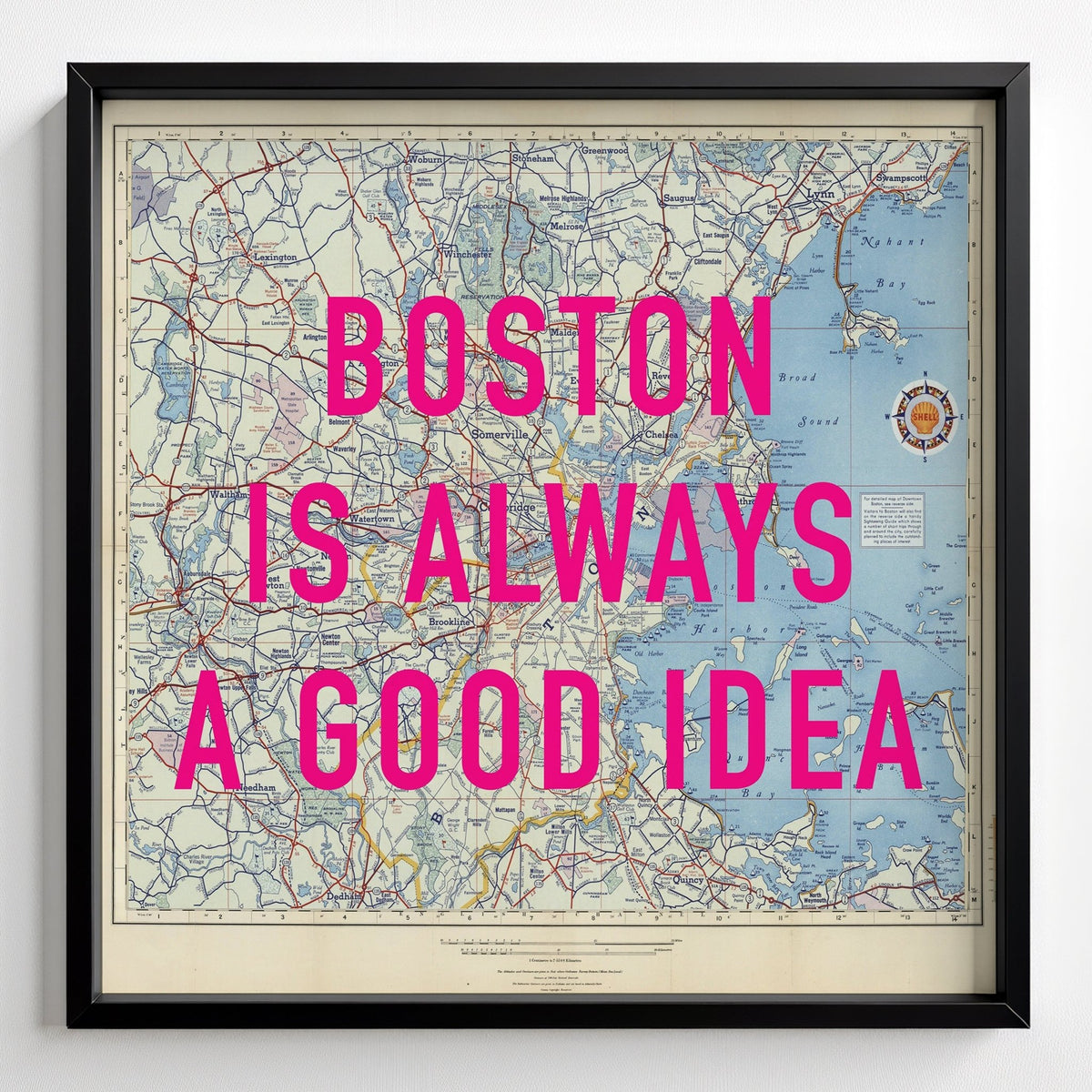 Boston Retro Pop Art Map Print (Square) - black frame mockup - Magic Posters